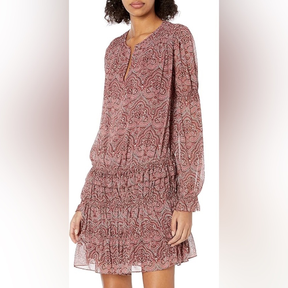 Joie Snow Drop-Waist Silk Dress Mauve & Wine